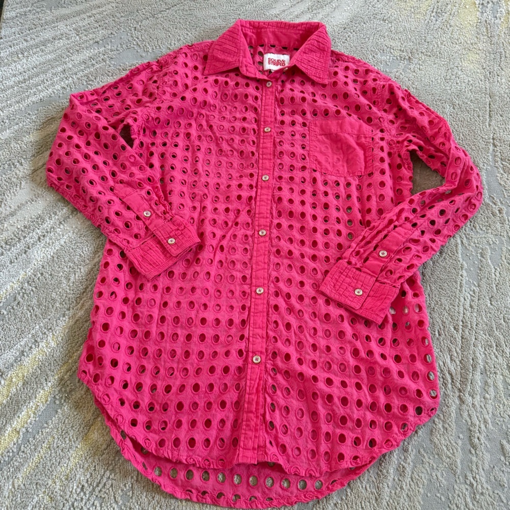 Solid & Striped pink cotton shirt Oxford Eyelet Tunic swimsuit cover medium